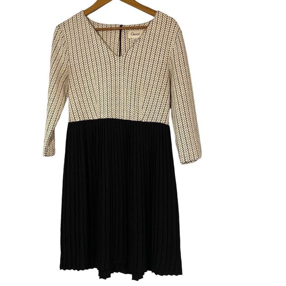 Ganni Anthropologie Jacquard Jersey Knife Pleated Dress Black White Size Medium - Picture 2 of 14
